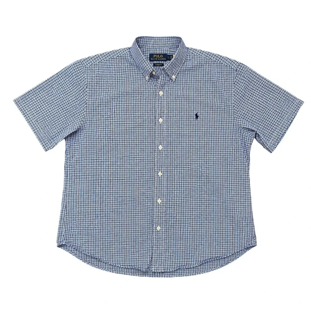Polo Ralph Lauren Blue Gingham Button Down Shirt Men's Short Sleeve Pony Cotton